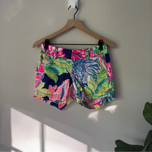 Lilly Pulitzer The Callahan Short 100% Cotton Floral Button Zipper Zip Colorful - Picture 11 of 11